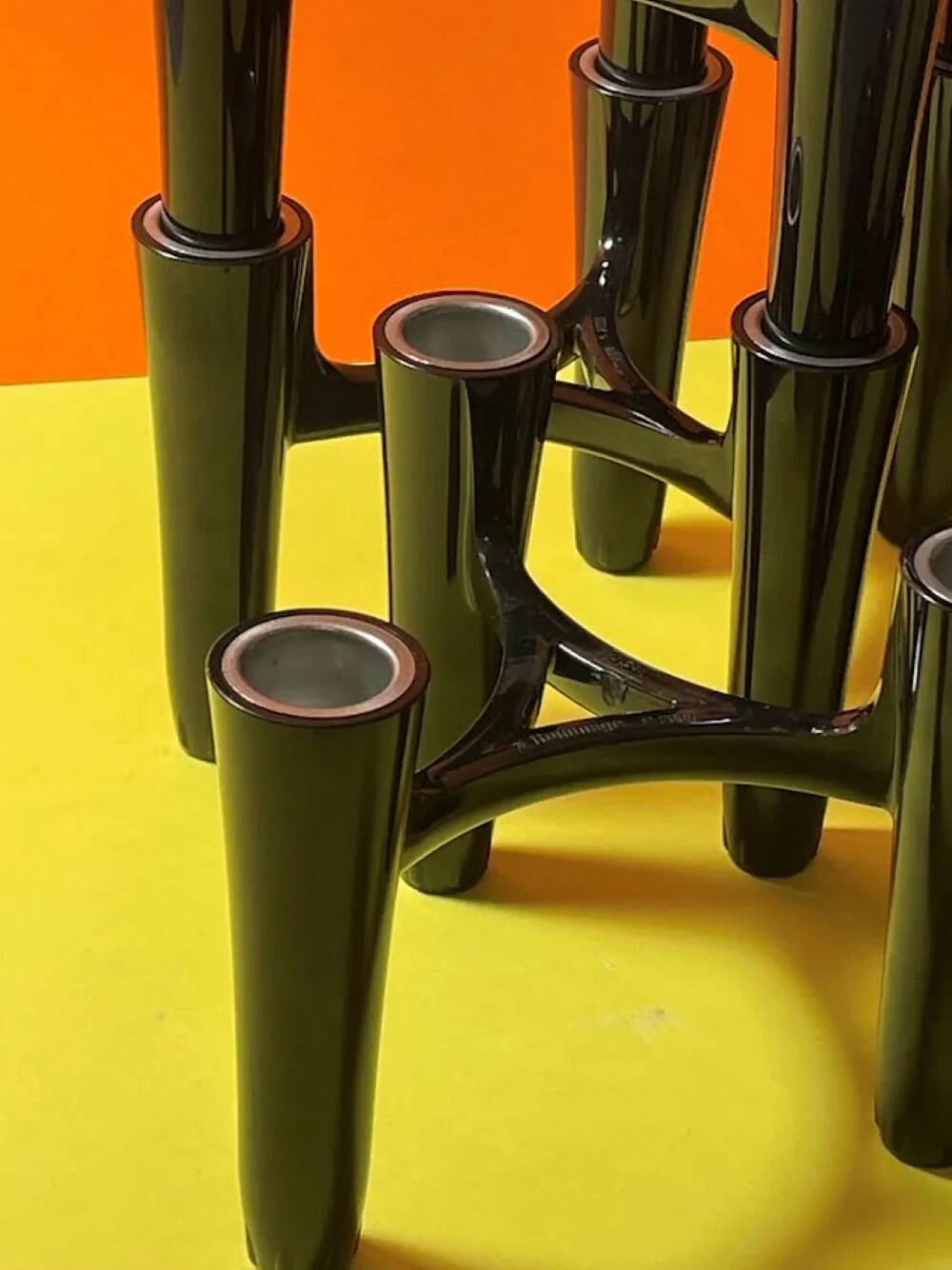 Set of 7 black candle holders designed by Koziol Hommage 2005 Germany