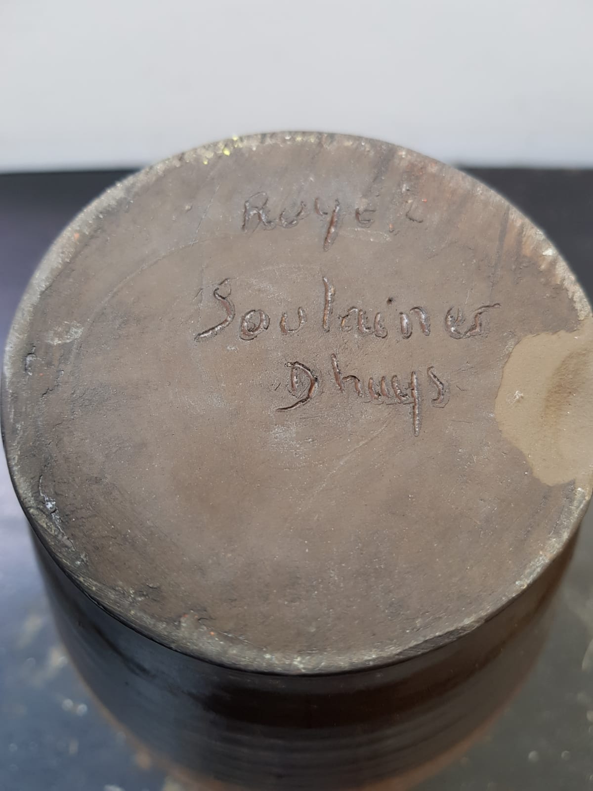 Vase Soulaines Dhuys royer enamelled stoneware brown beige vintage