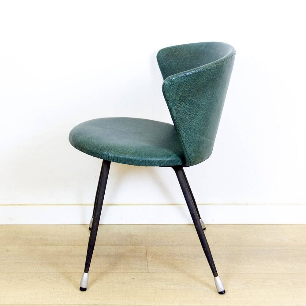 Set of Spanish Iron and Green Skai Club Chairs, 1960s