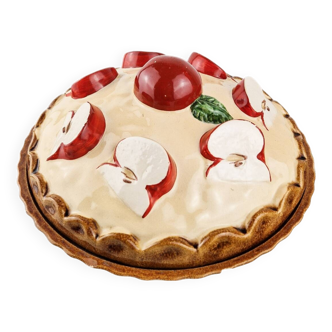 Large vintage red and beige slip ceramic apple pie dish