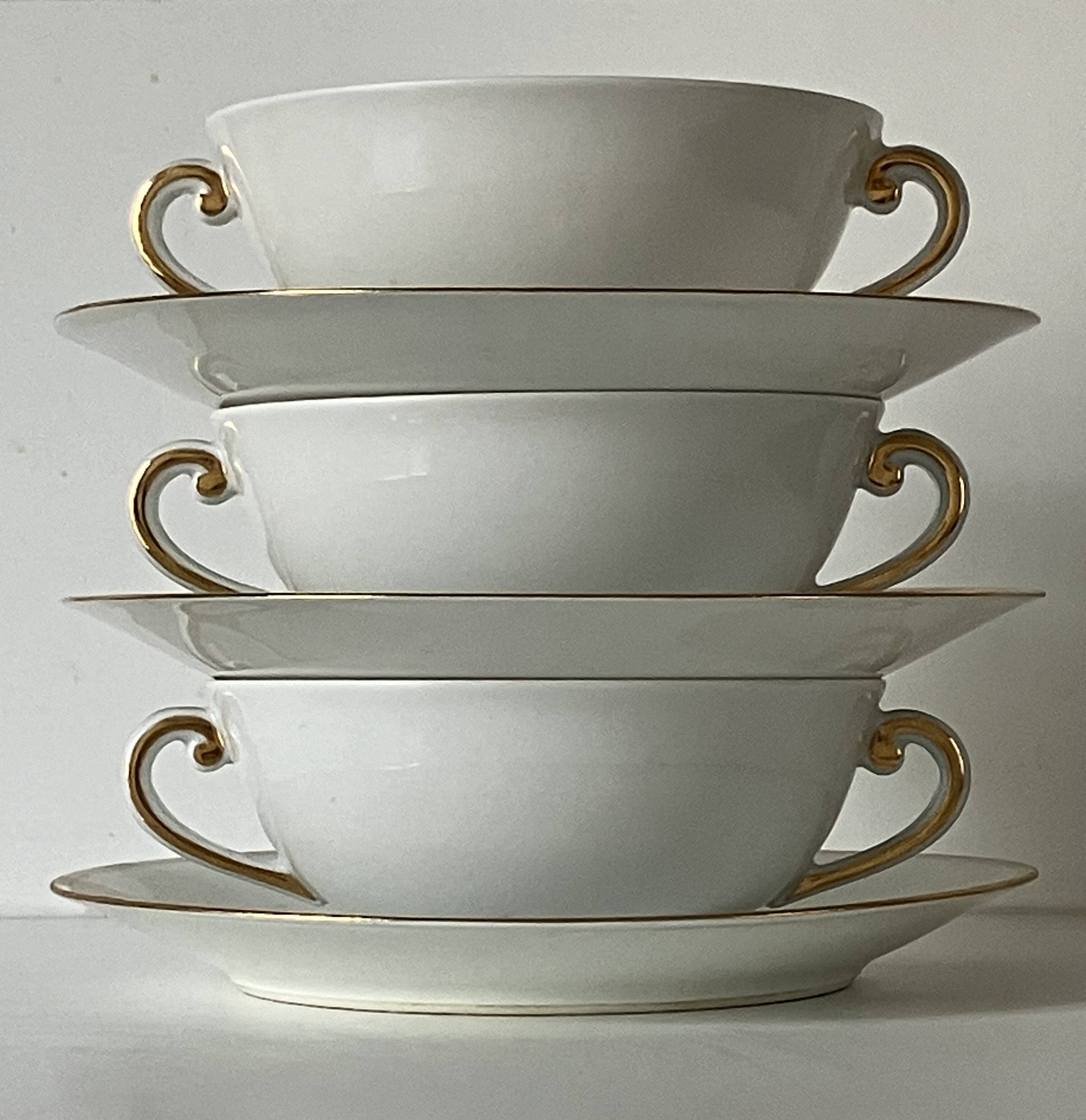 3 broth cups, Limoges porcelain - A. VIGNAUD