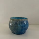 Blue enameled plant pot