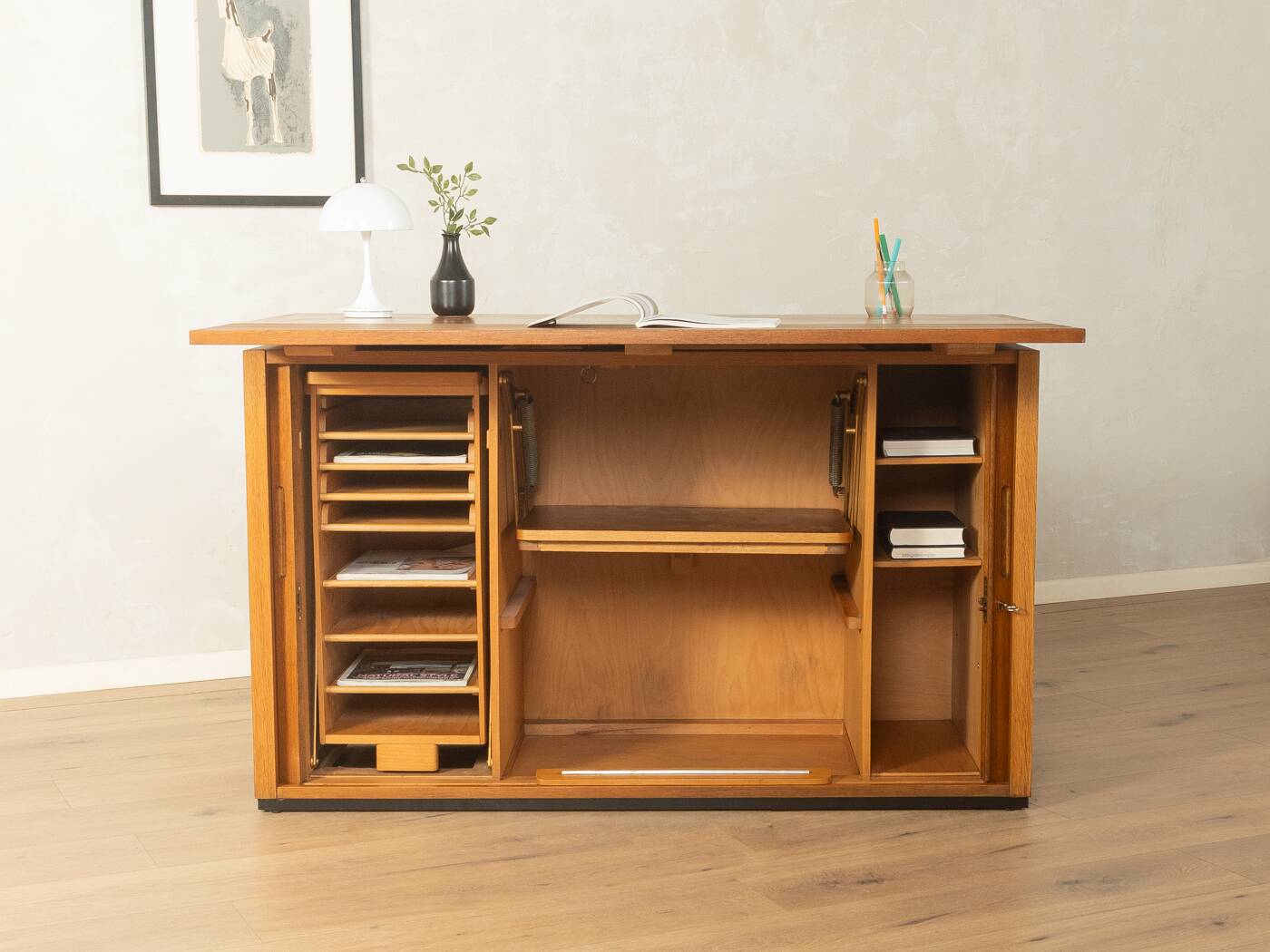 Very rare functional mid-century desk, 1960s, solid wood, Germany