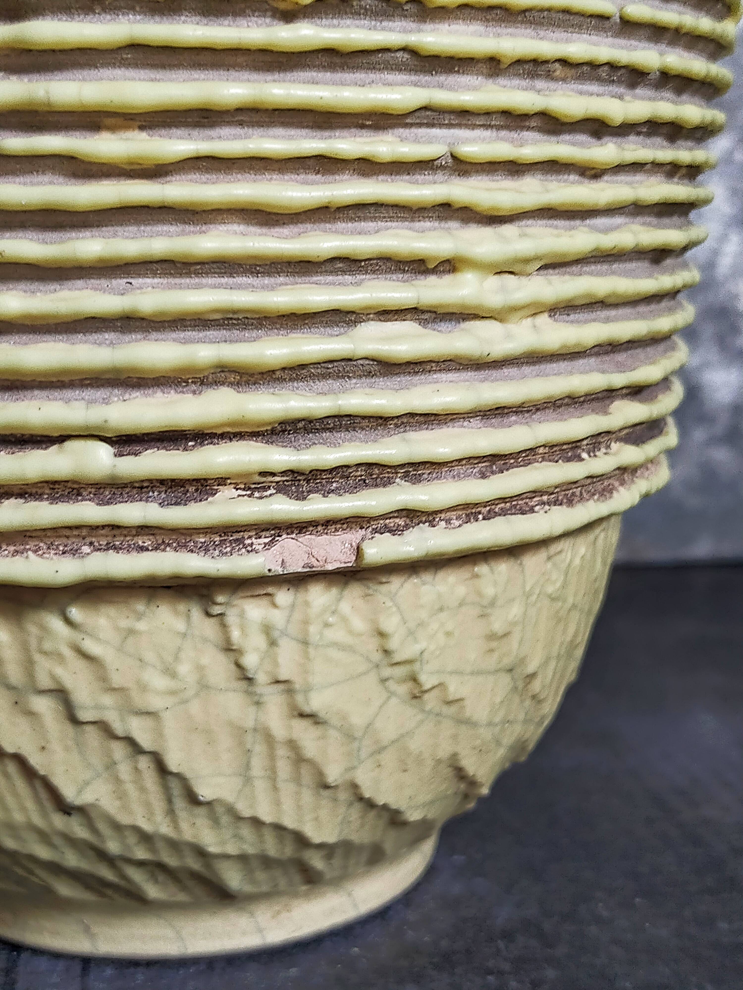 French Art-Deco ceramic vase cracked vanilla