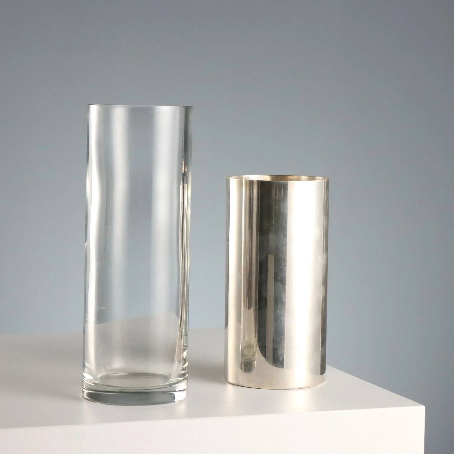Vintage crystal and silver vase, Italy, 20th century