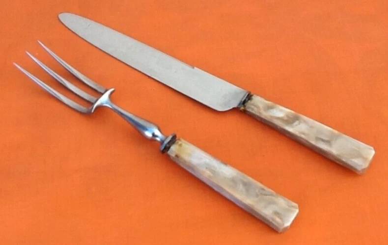 1930s Art Deco Salad Bowl/Lamb Carving Set Sauzedde Cutlery