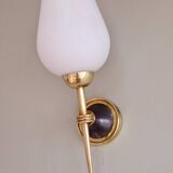 Pair of opaline and brass wall lights, 1950s