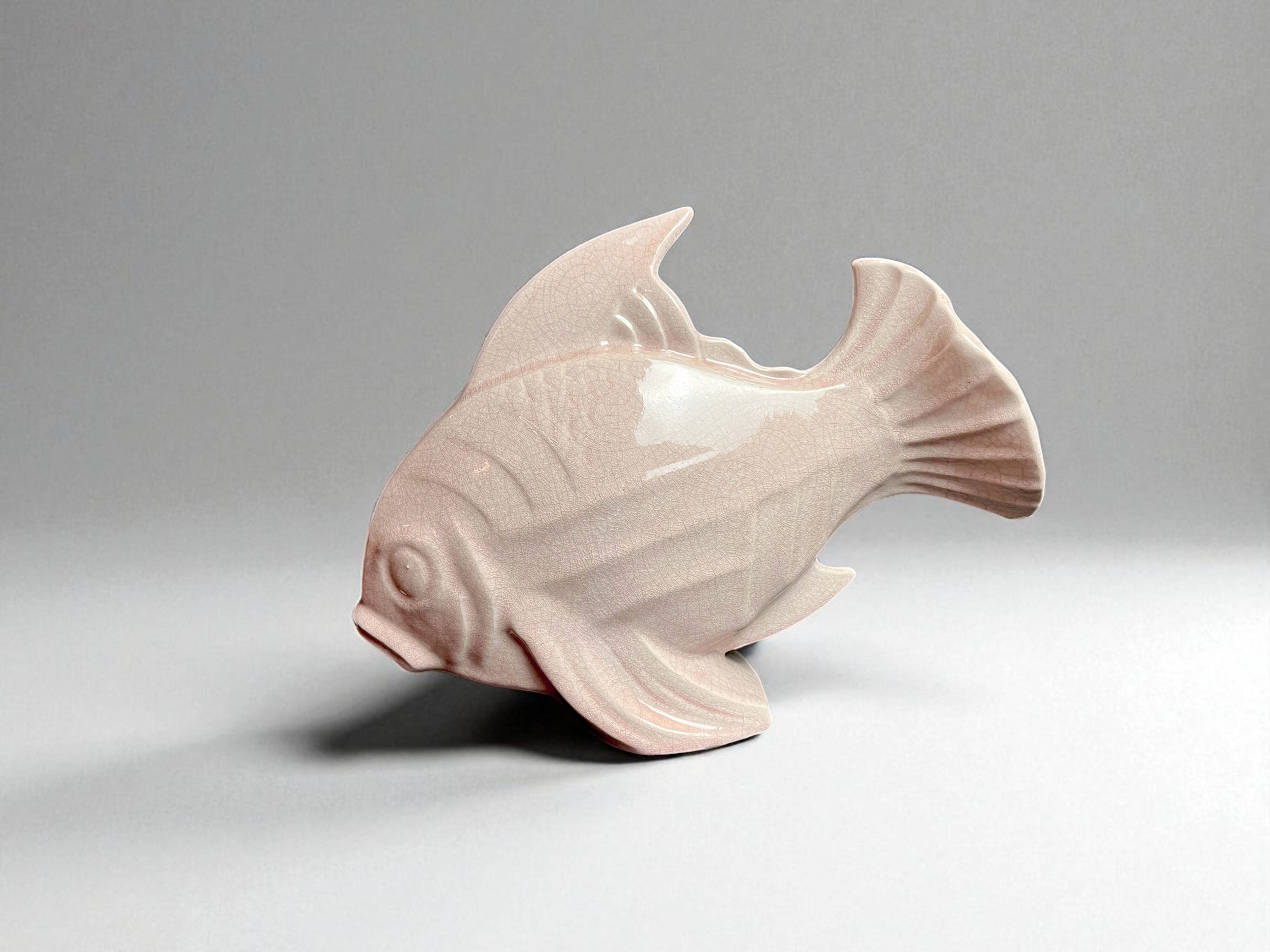 Art Deco, crackled ceramic fish Le Jan circa 1940