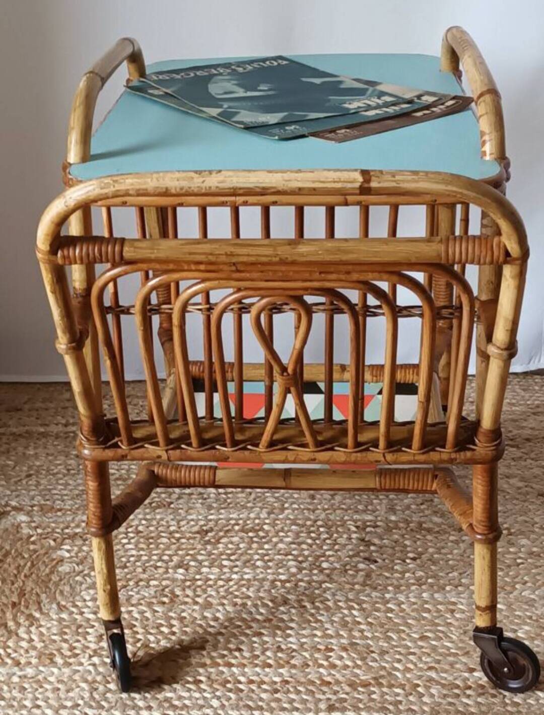 Vintage bamboo and rattan serving cart