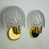 Pair of shell sconces, frosted Murano glass, Italy, 1980