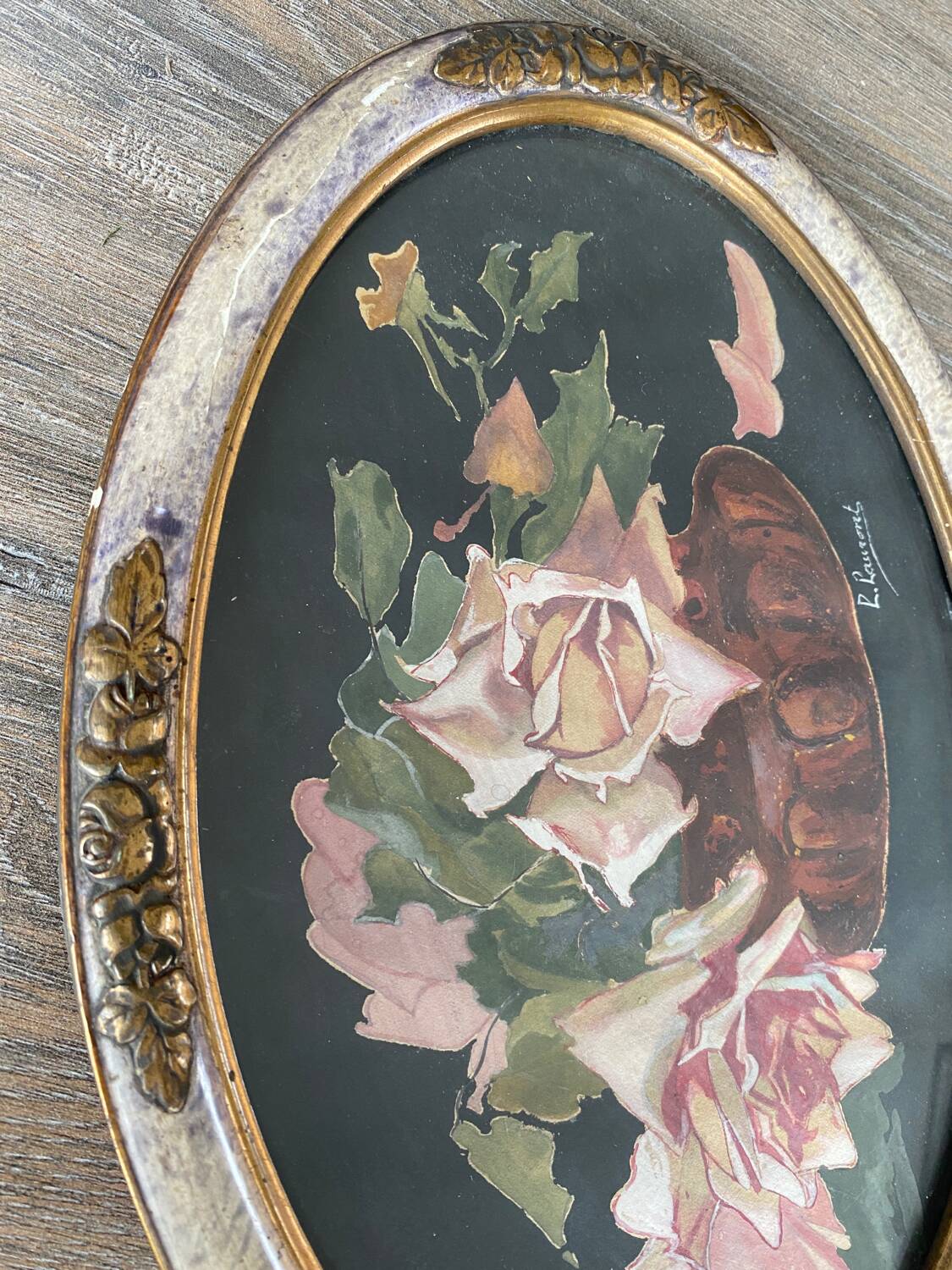 Painting roses oval frame