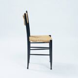 Chaises italiennes Chiavari en hêtre et paille noires, années 1950