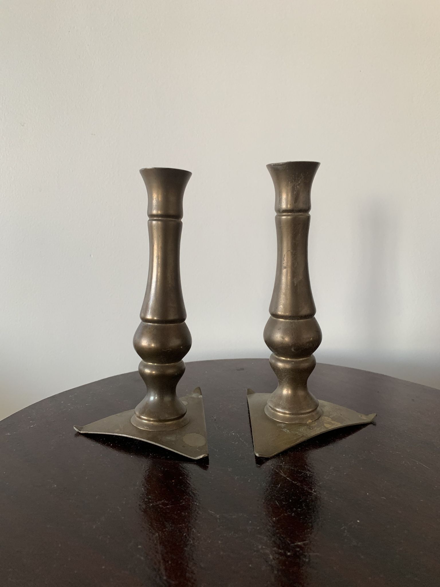Set of 2 solid bronze candle holders