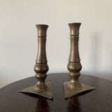 Set of 2 solid bronze candle holders