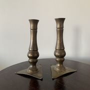 Set of 2 solid bronze candle holders