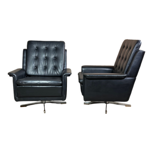 fauteuils pivotants vintage - cuir noir