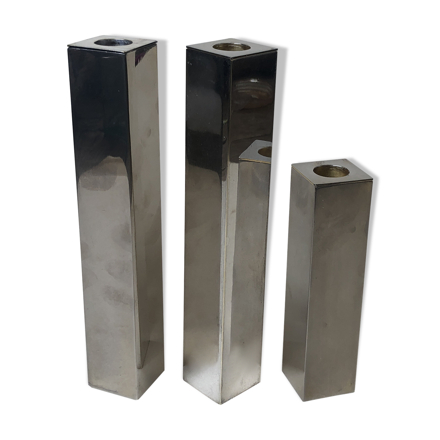 Set of 3 candle holders silver metal