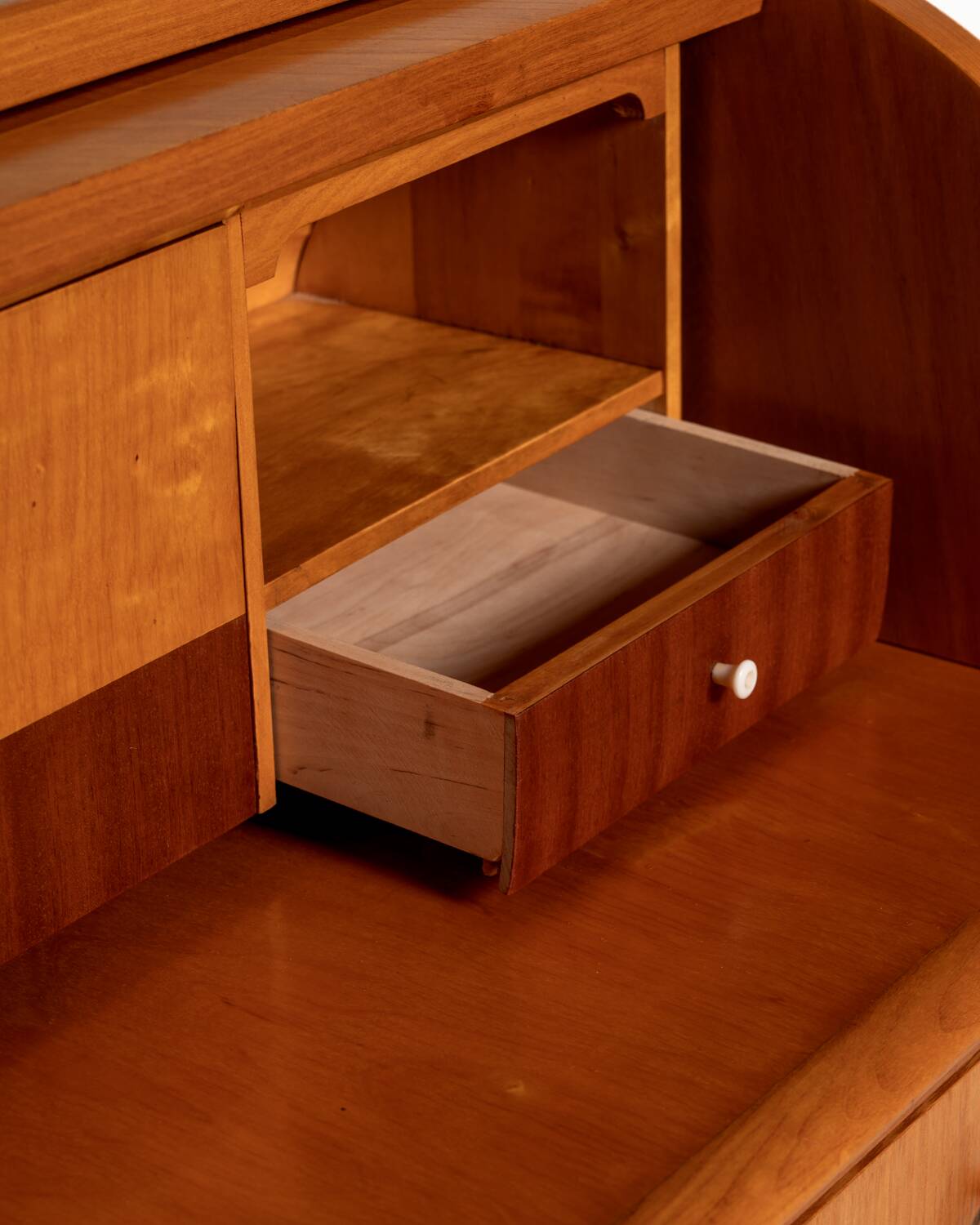Scandinavian elm and burl wood secretary, 1950s/1960s