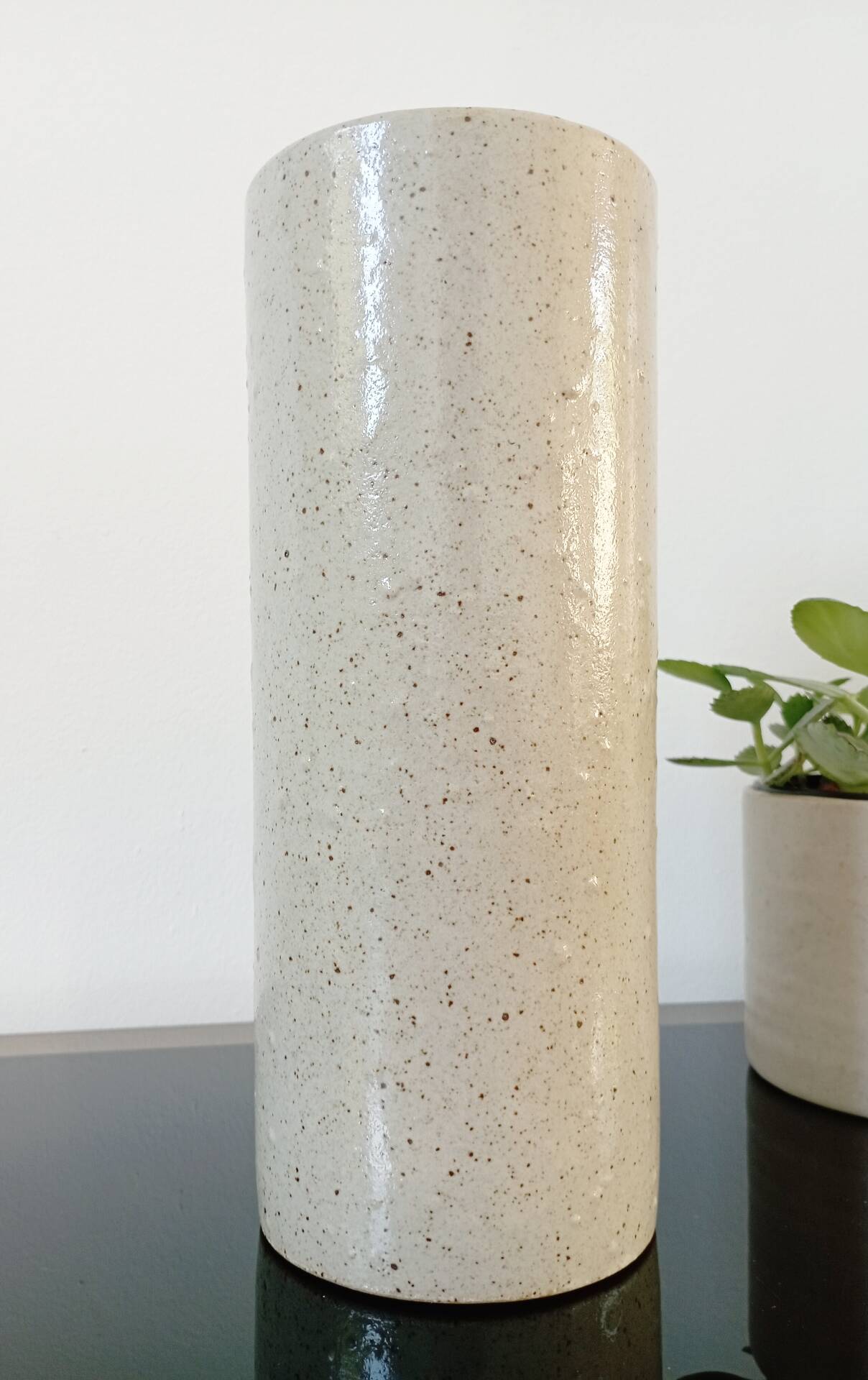 Vintage glazed stoneware cylinder vase - 1970