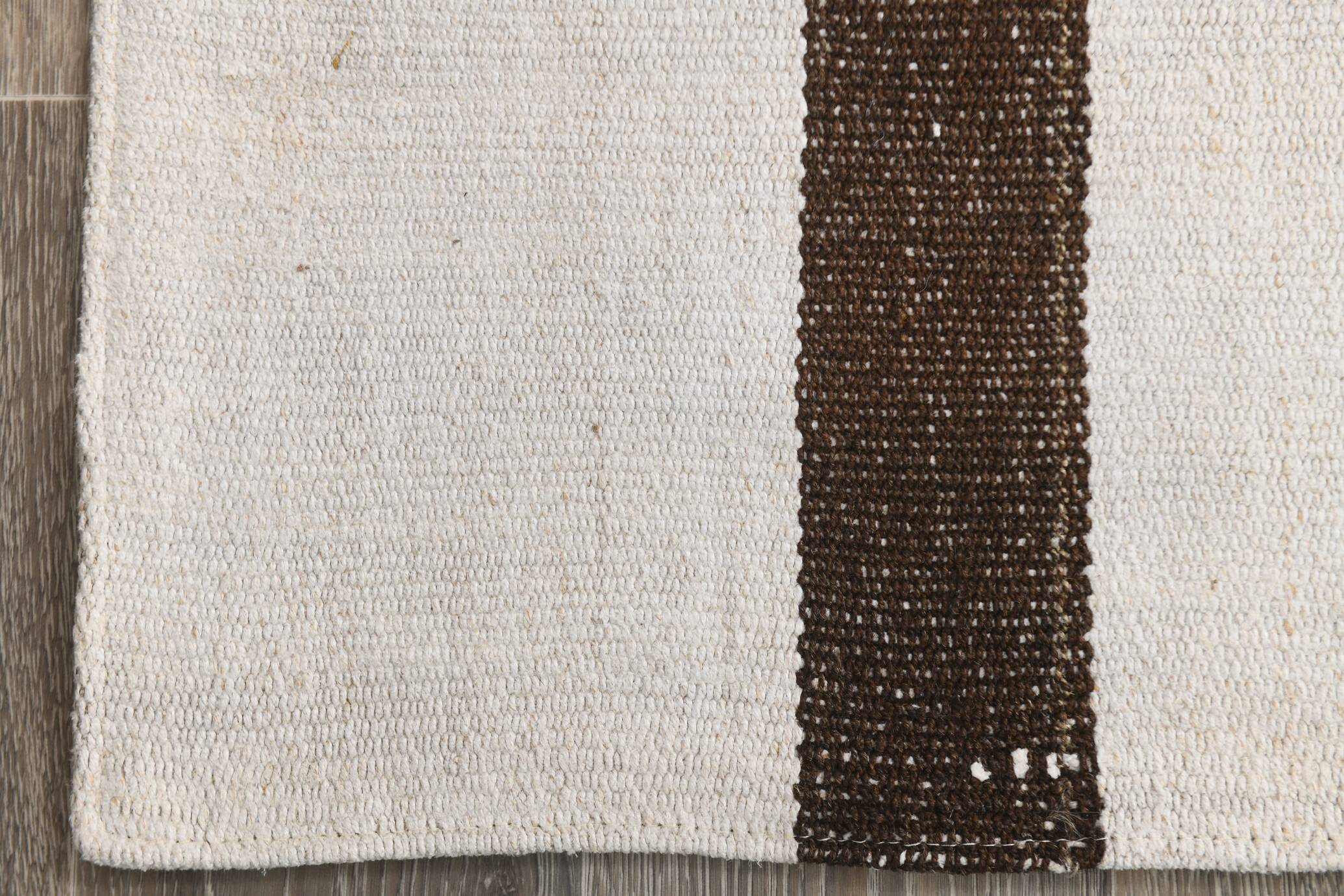 Short White Brown Turkish Kilim Runner Rug, 75x174Cm