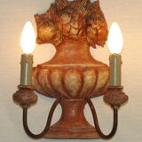 Rare Large Pair of French Terracotta Urn Fruit Basket Double Wall Lights