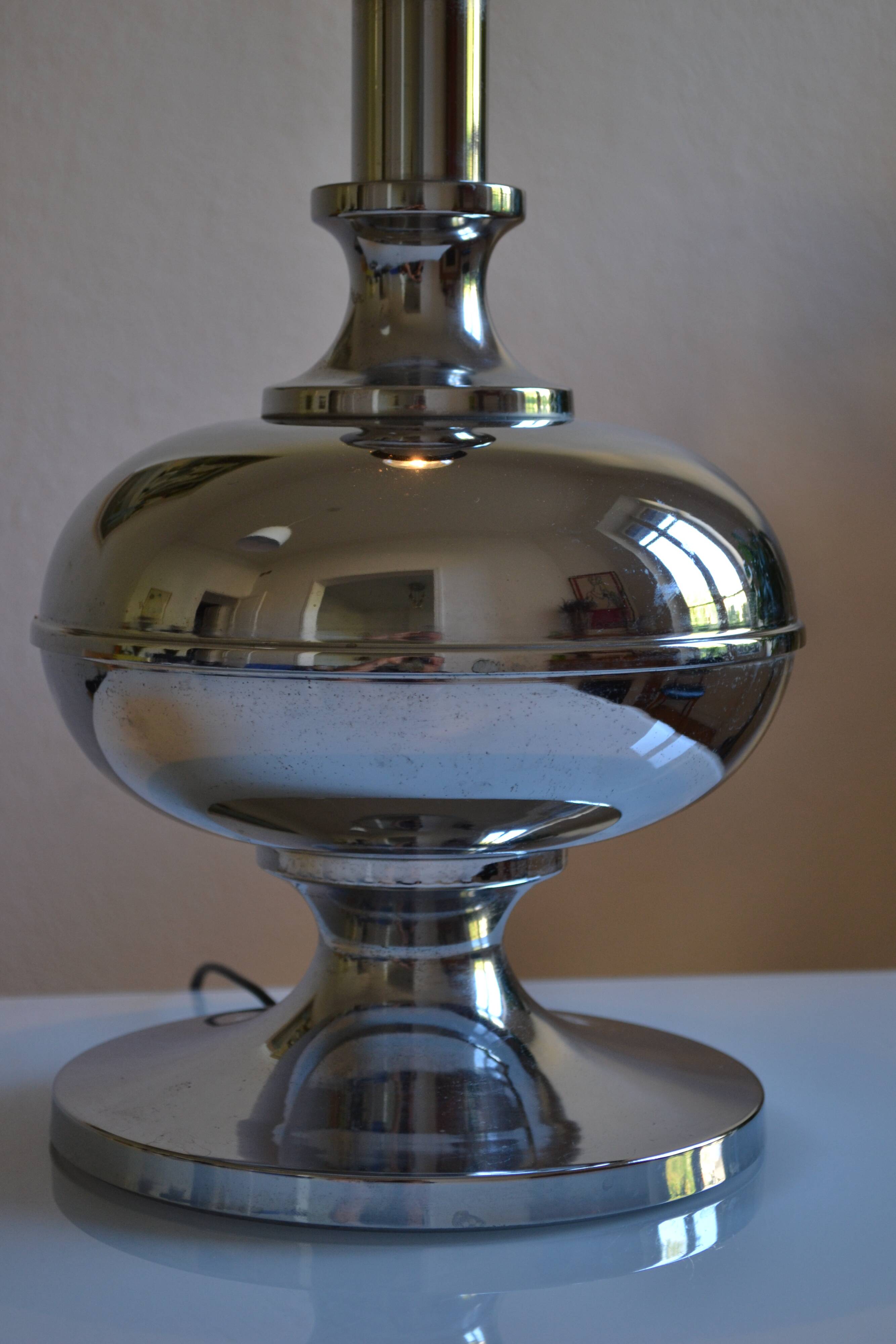 Large chrome metal lamp base 1970s vintage 70's space age