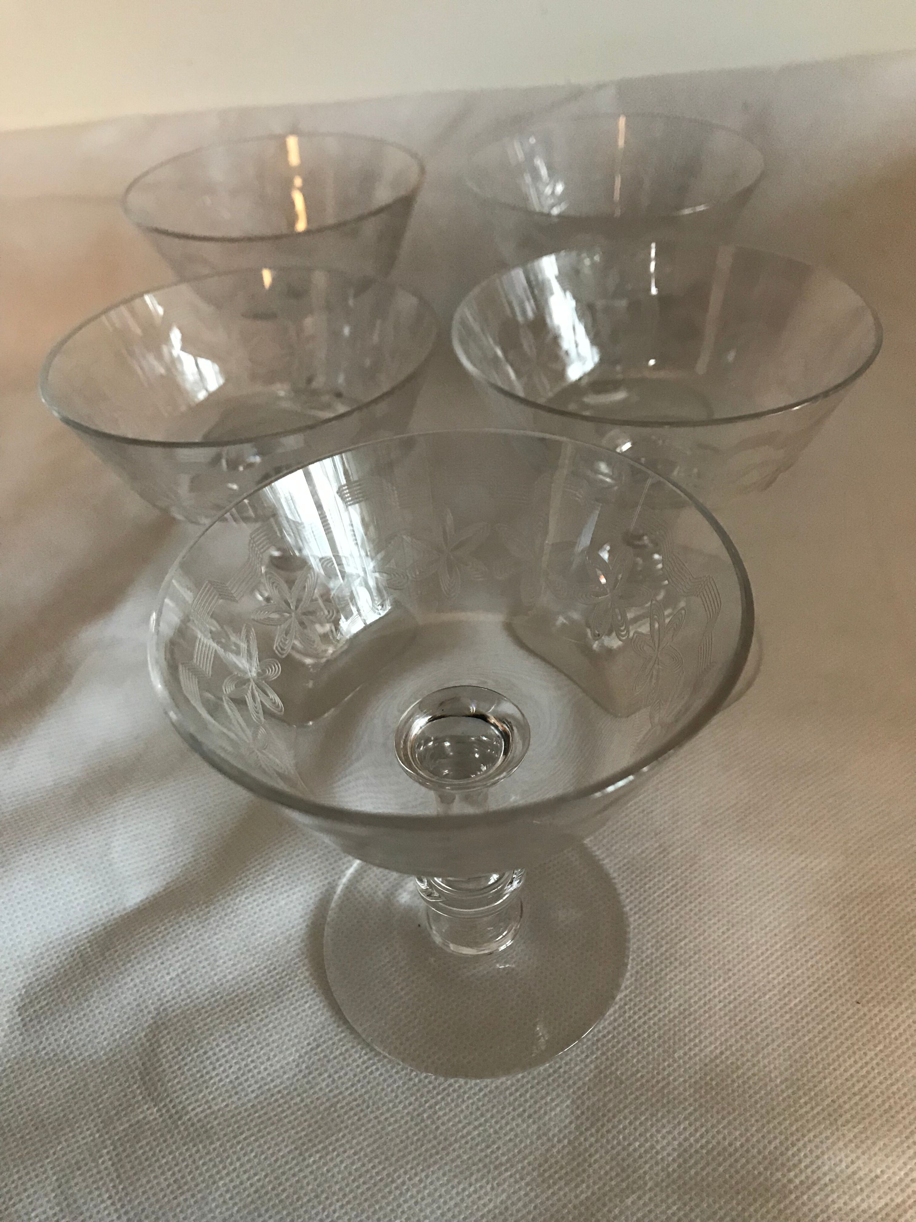 5 19th-century crystal champagne glasses