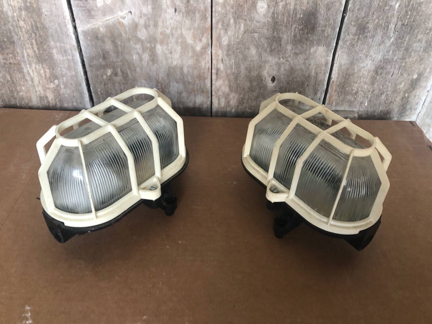 Pair Old Waterproof Bakelite Wall Lamp + Vintage White Plastic Reinforcement