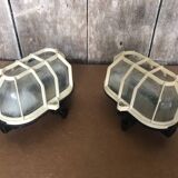 Pair Old Waterproof Bakelite Wall Lamp + Vintage White Plastic Reinforcement