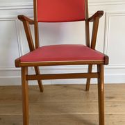 Vintage armchair from the 50s/60s – wood & red faux leather – Scandinavian style