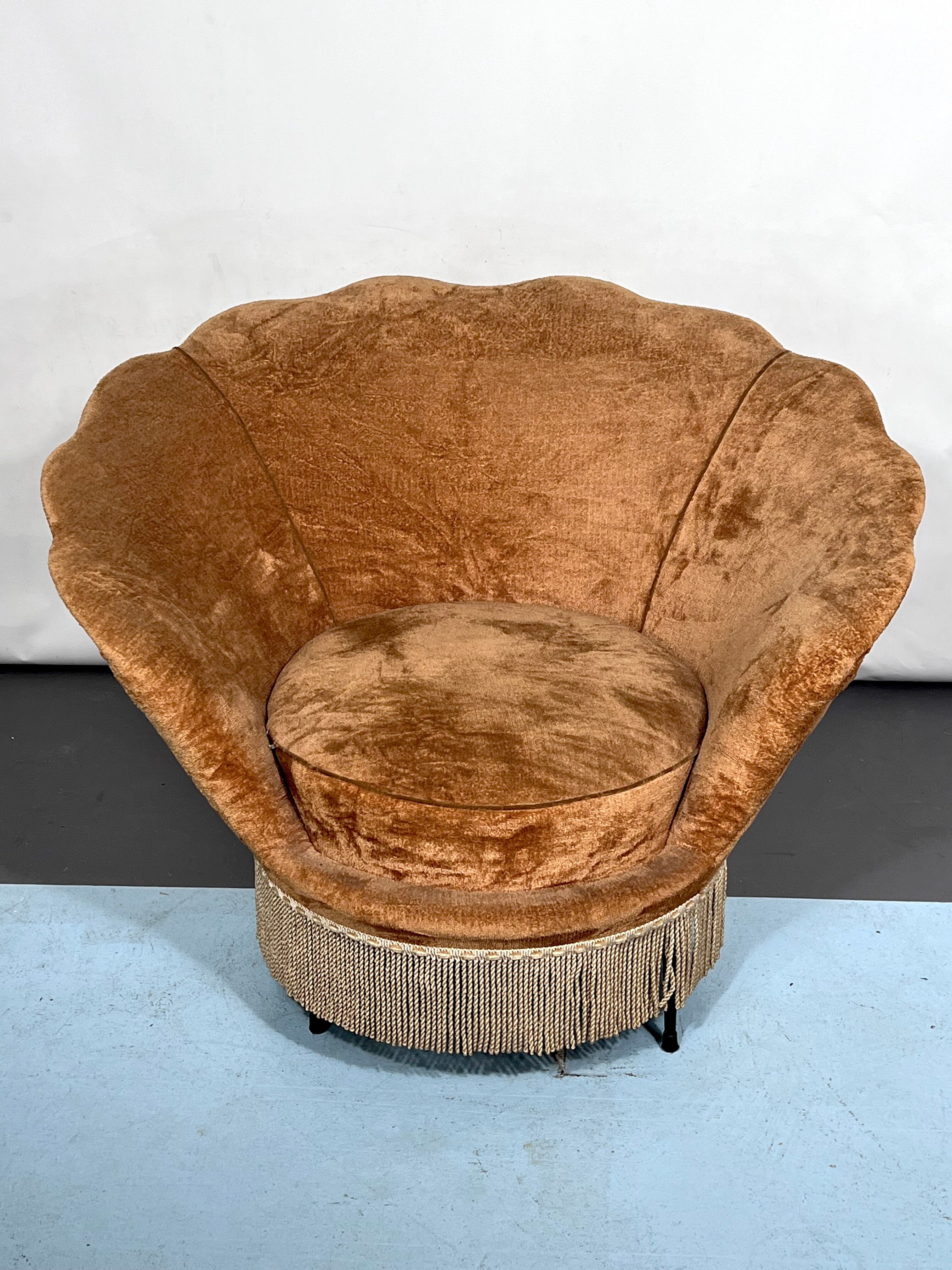 Set of two round velvet armchairs from 50s