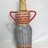 Bouteille verre rotin scoubidou couleurs