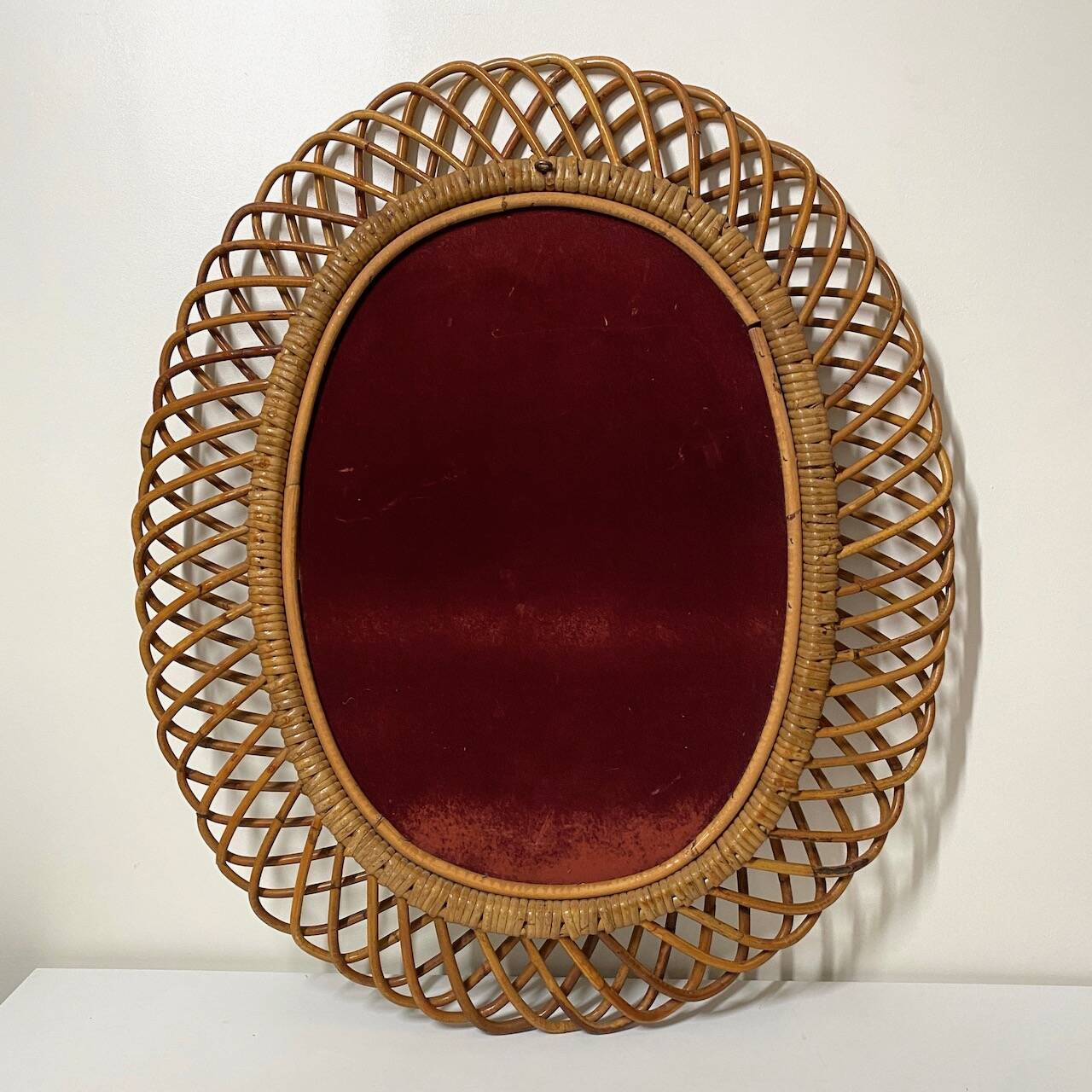Oval rattan mirror style Franco Albini - 1960's