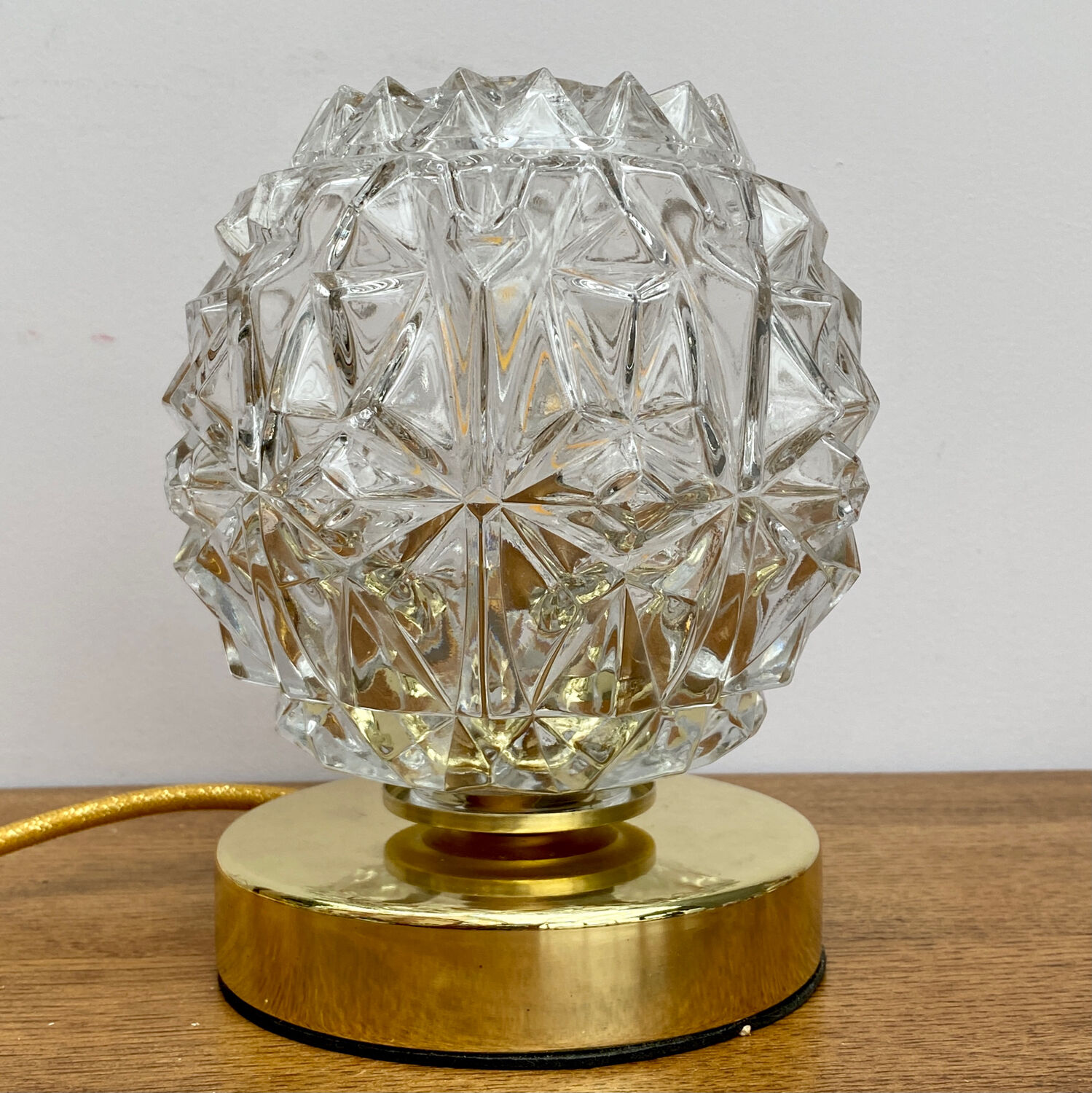 Vintage globe table lamp in molded glass