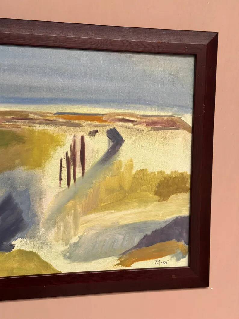 Original Swedish Oil on Panel – “Landscape” by JA 05 – Vintage & Framed – 58 × 48 cm (22.8" x 18.8")