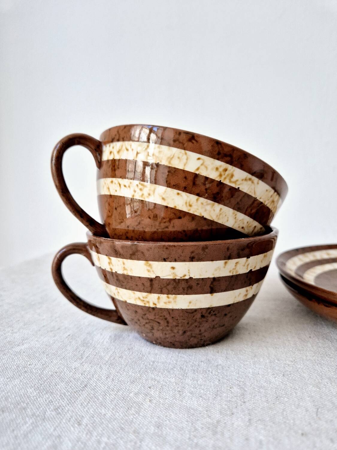 Set of 2 cups + 2 stoneware plates "Mary" - Digoin Sarreguemines Vintage