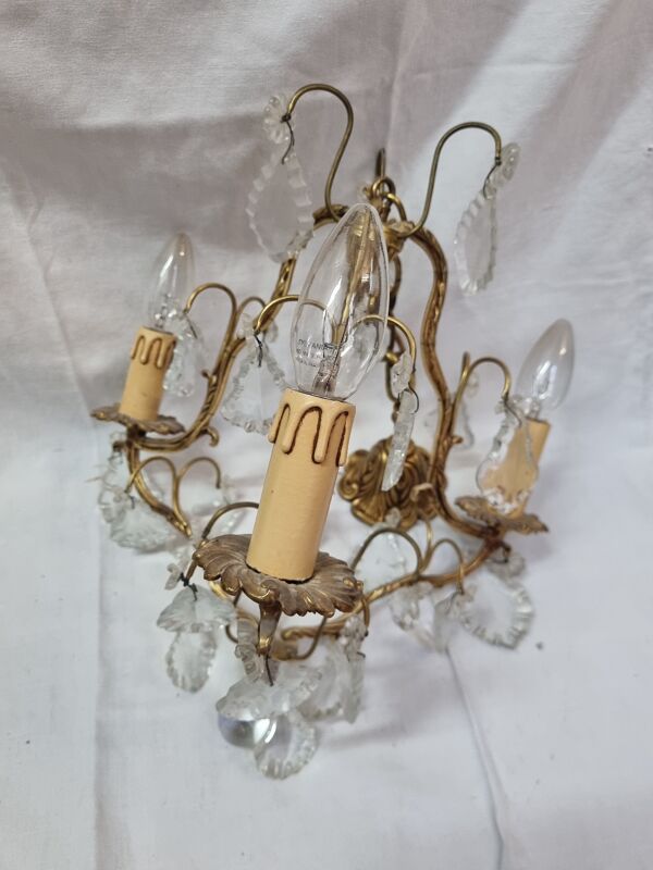 Lustre bronze à pampilles cristal baroque