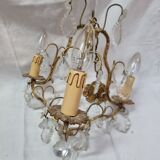 Lustre bronze à pampilles cristal baroque