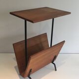 Black lacquered wood and metal magazine rack France 1950