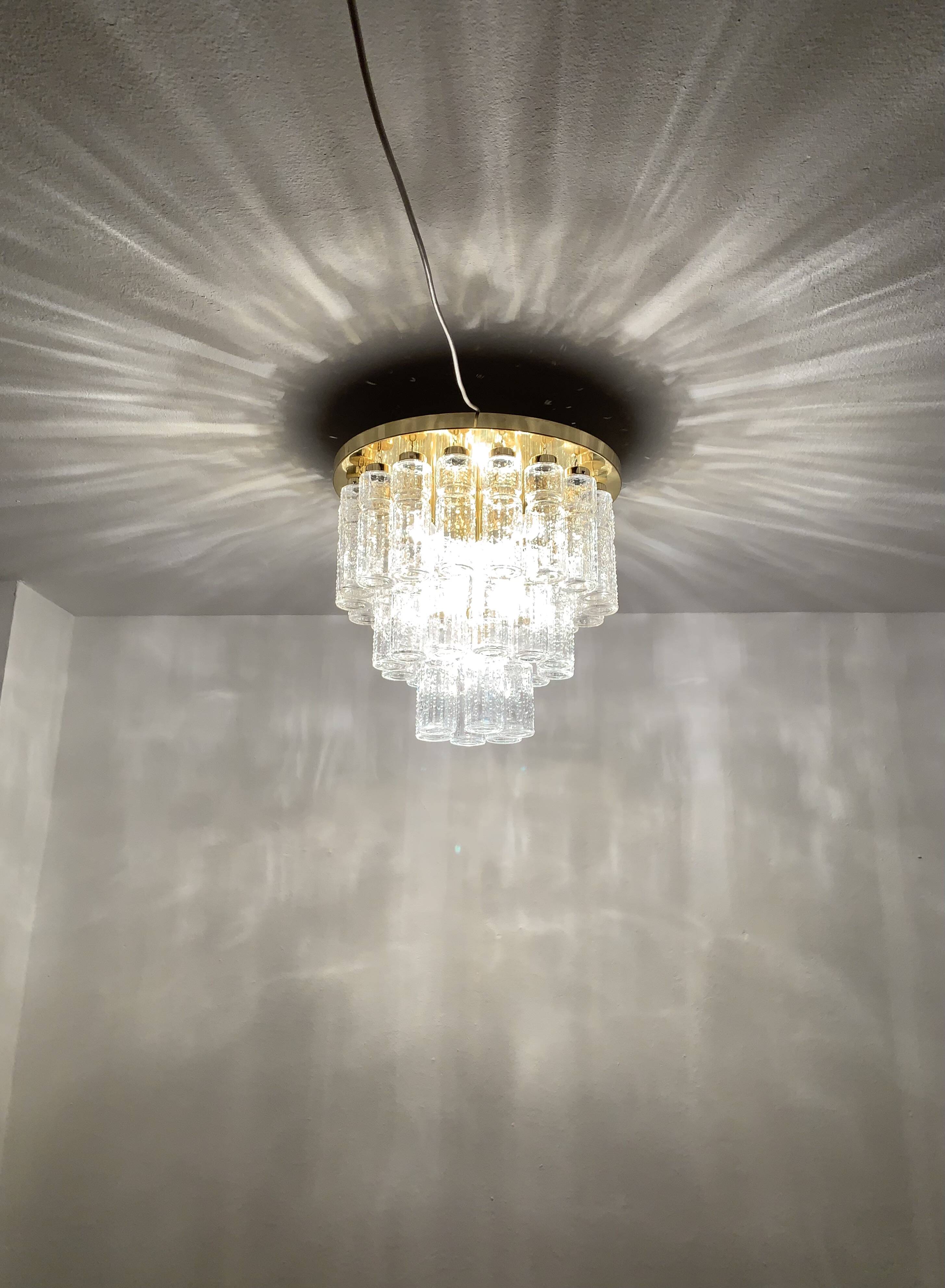 Large Brass Chandelier by Glashütte Limburg
