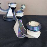 Pair of 3-branch candlesticks in iridescent two-tone ceramic from the 60s