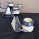 Pair of 3-branch candlesticks in iridescent two-tone ceramic from the 60s