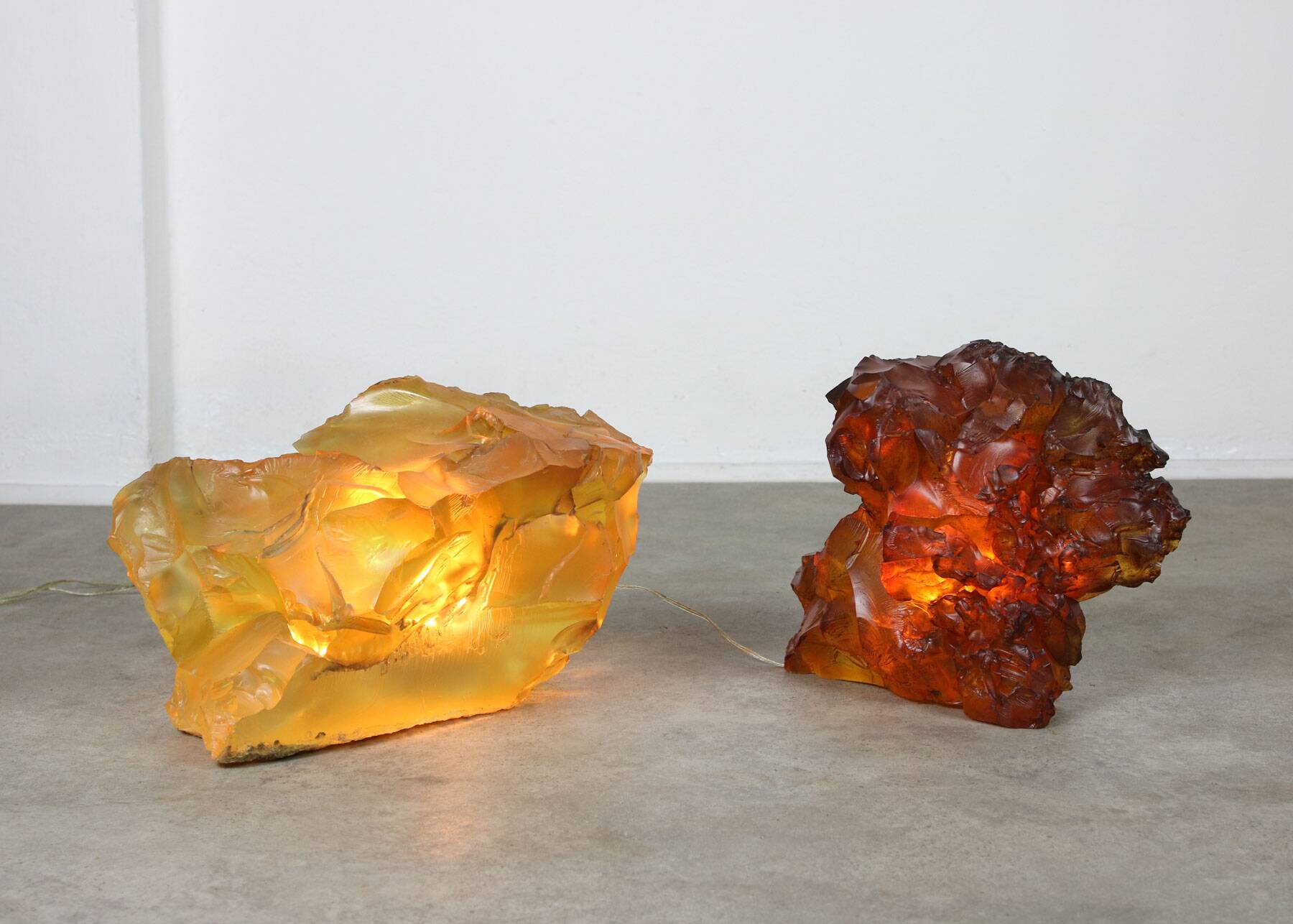 Vintage Italian Orange & Yellow Sculpture Lamps, 70s, set of 2