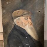 Oil on canvas Portrait of an old man in a beret