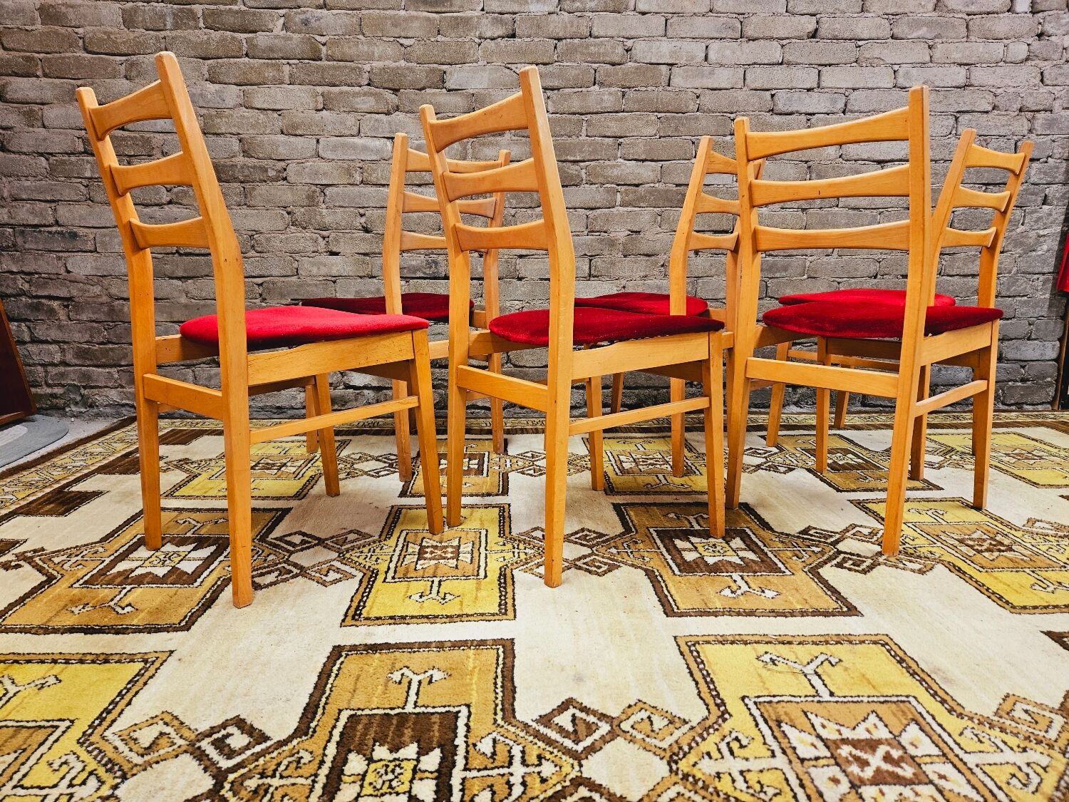 Set de 6 chaises tissu rouge 1960