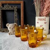 6 vintage Italian espresso cups, 1960s liqueur glasses, amber brown.