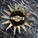 Sun wall lamp by ferro arte, metal and gold leaf, spain, 1960
