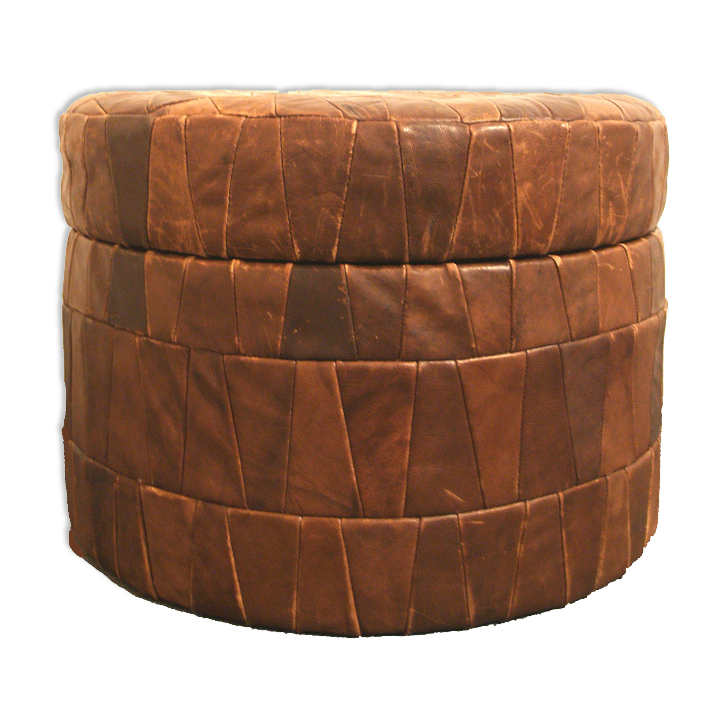 Patchwork leather storage pouf, 1970s