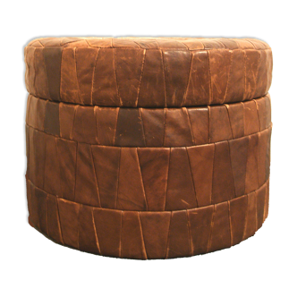 Pouf de rangement en cuir patchwork, années 1970