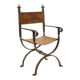 Fauteuil curule en fer forgé et cuir